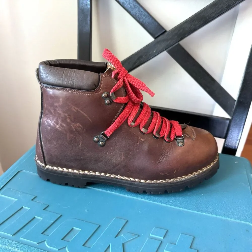 Vintage Leather Italian Mountaineering Hiking Boots Vibram Work Soles Men's 9D